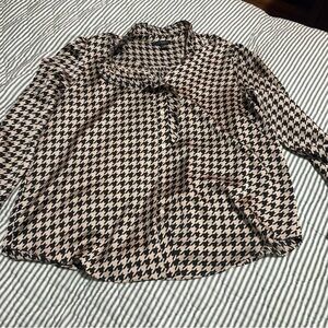 Ann Taylor Houndstooth Tie-Neck Blouse in Black and Beige